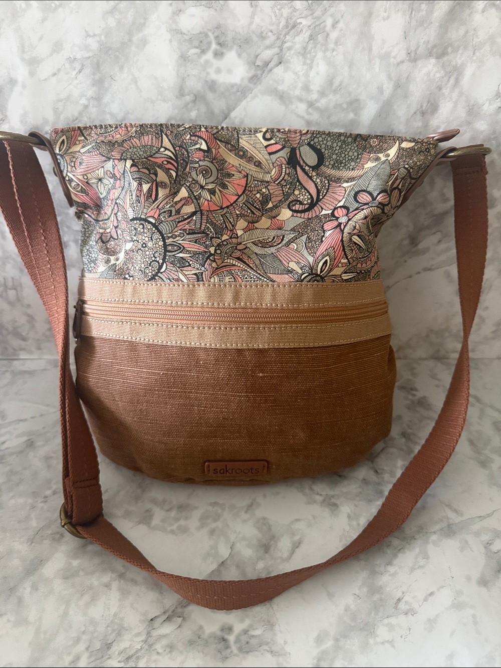 Sakroots Brown & Floral Crossbody Bag - Lightweight Everyday Purse